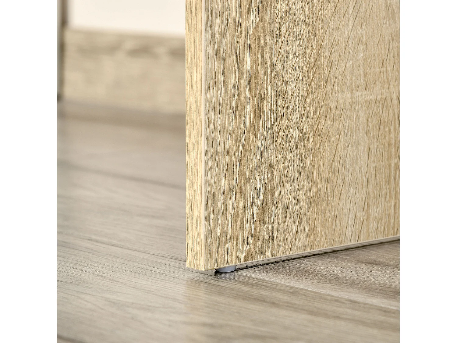 Kavi 120cm Oak Effect and White L Shaped Desk with Drawer Shelves and Cabinet