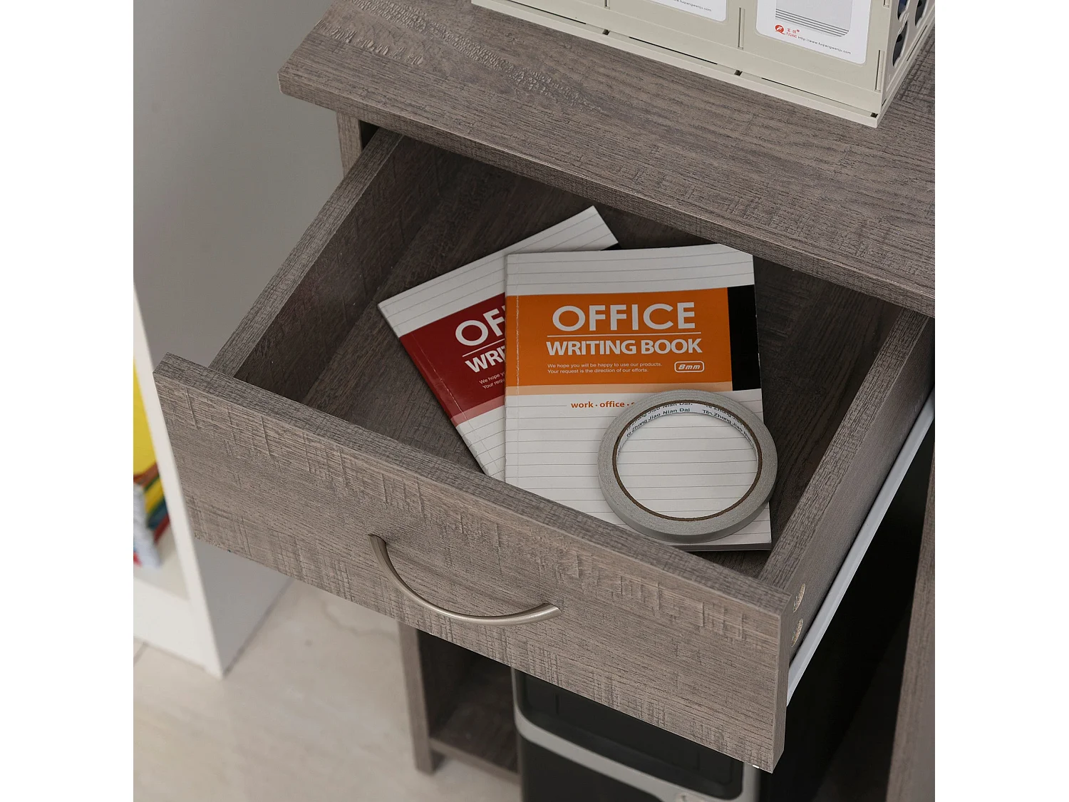 Nifi 120cm Grey L Shaped Corner Desk with Keyboard Tray Drawer Shelves