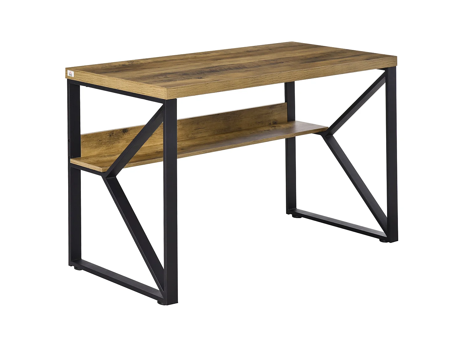 Filudi 120cm Wood Effect Desk Black and Brown with Storage Shelf