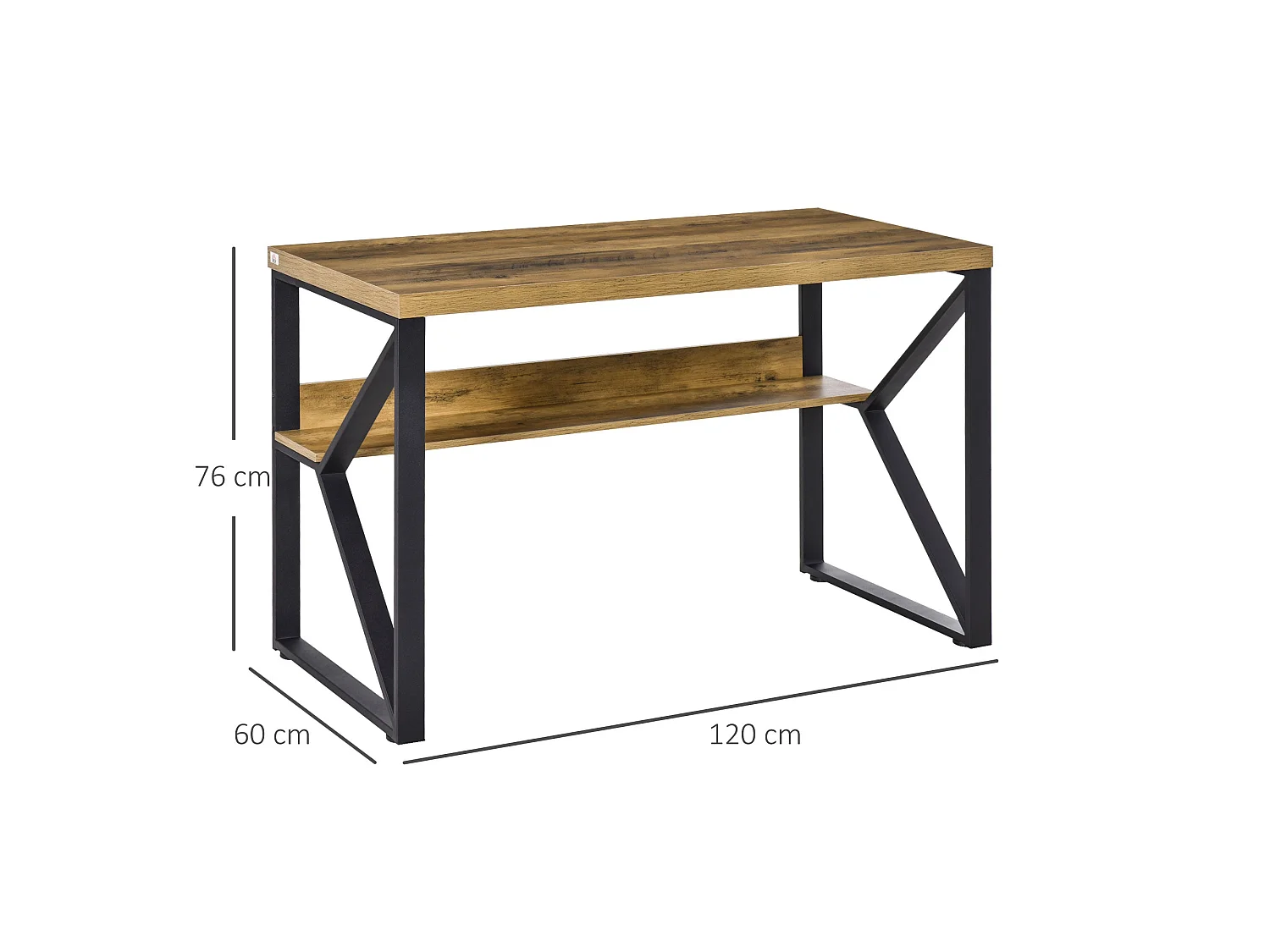 Filudi 120cm Wood Effect Desk Black and Brown with Storage Shelf