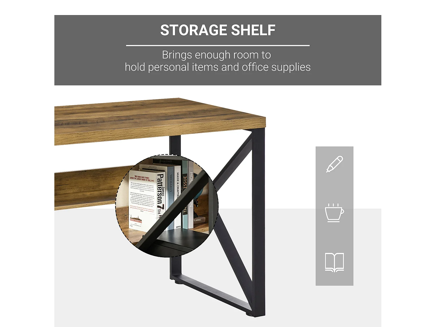 Filudi 120cm Wood Effect Desk Black and Brown with Storage Shelf