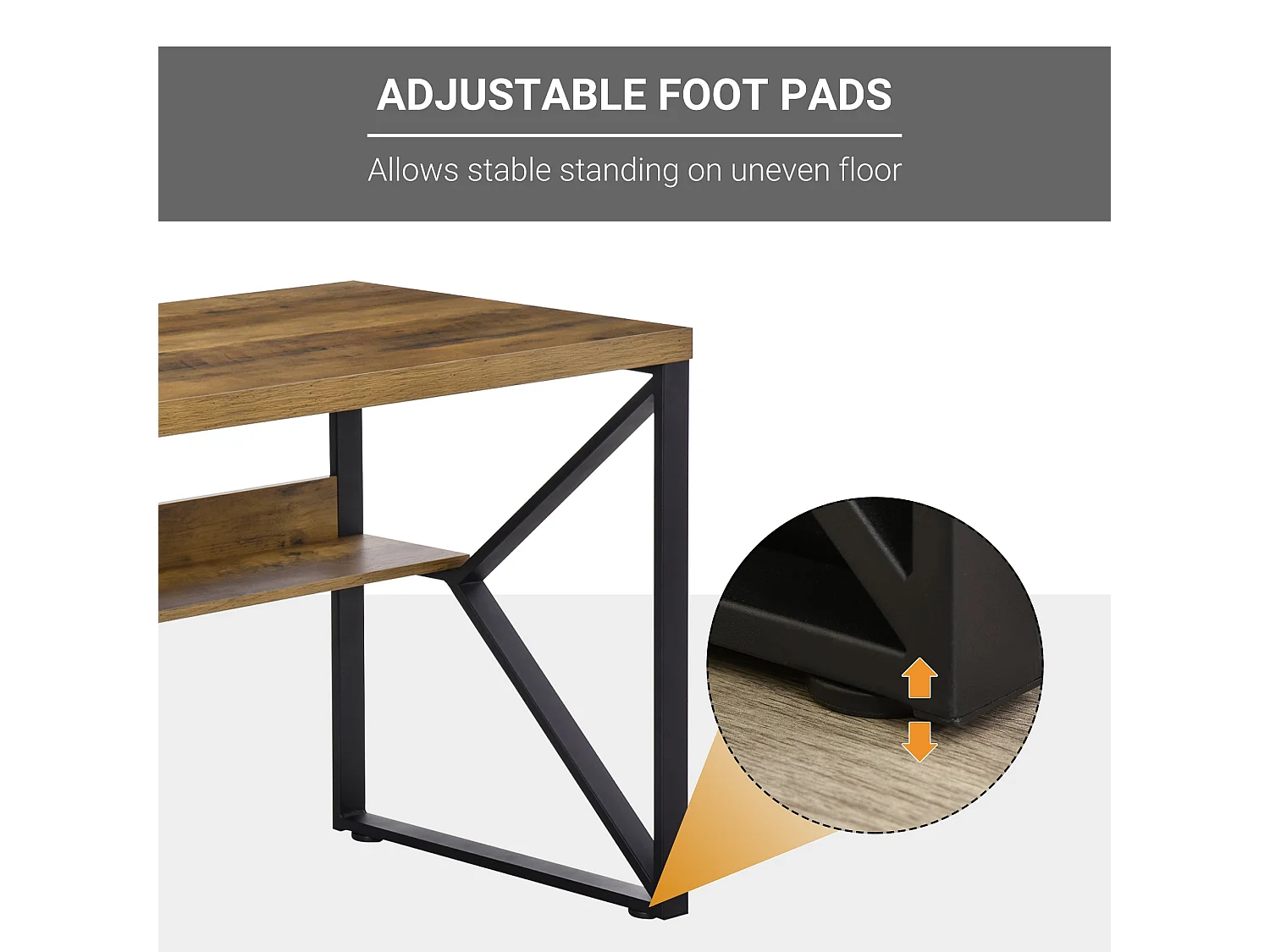 Filudi 120cm Wood Effect Desk Black and Brown with Storage Shelf
