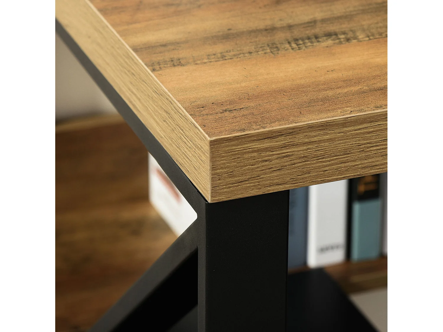 Filudi 120cm Wood Effect Desk Black and Brown with Storage Shelf
