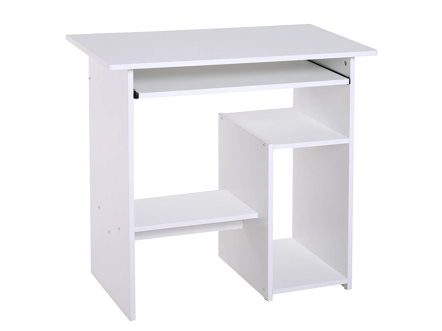 Rolu Compact White Computer Desk 80x45cm with Keyboard Tray and Storage Shelves
