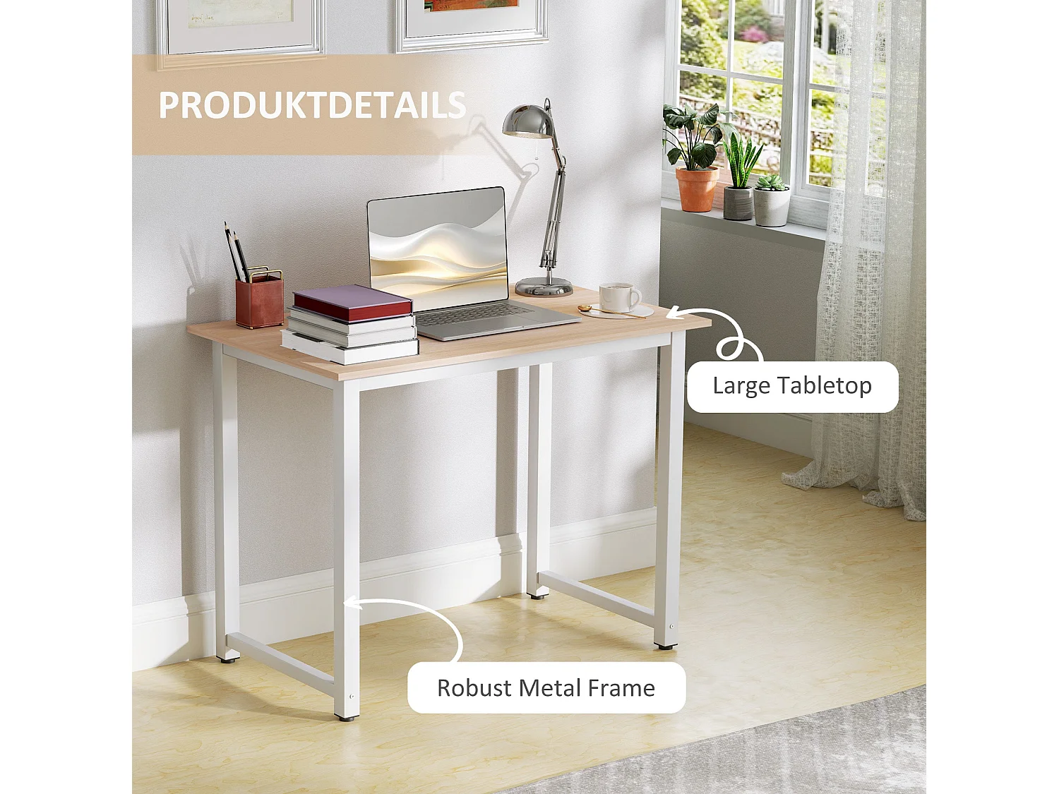 Raha 100cm White Metal Frame Writing Desk