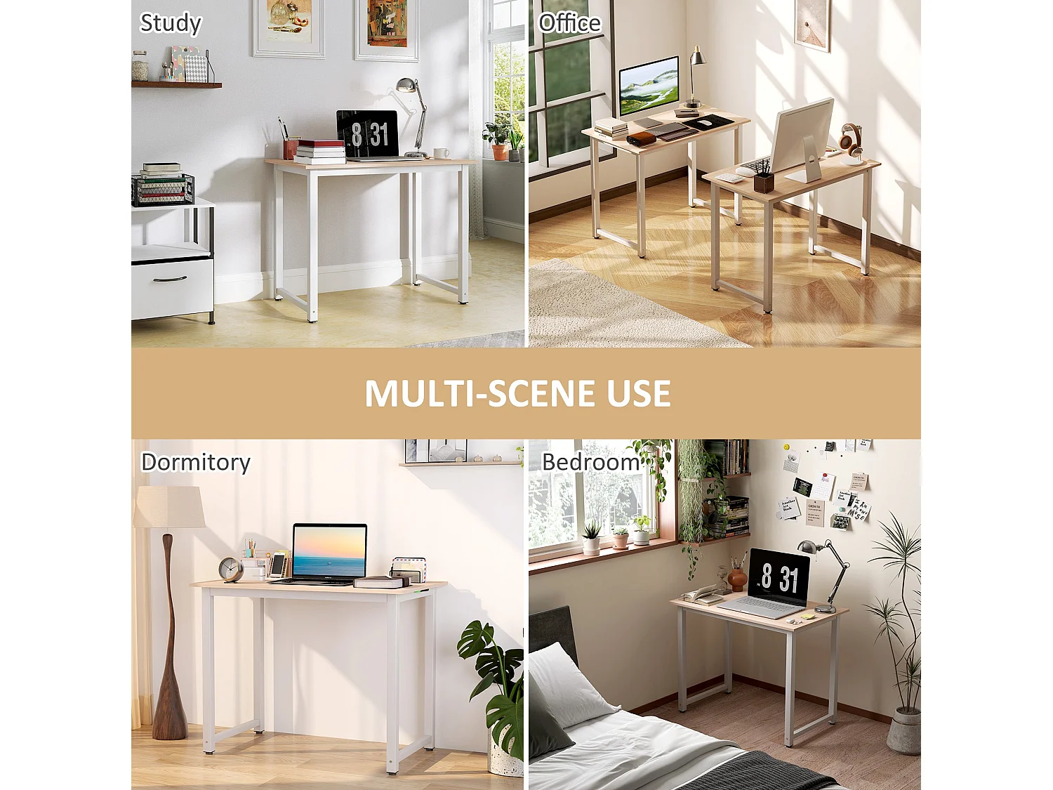Raha 100cm White Metal Frame Writing Desk