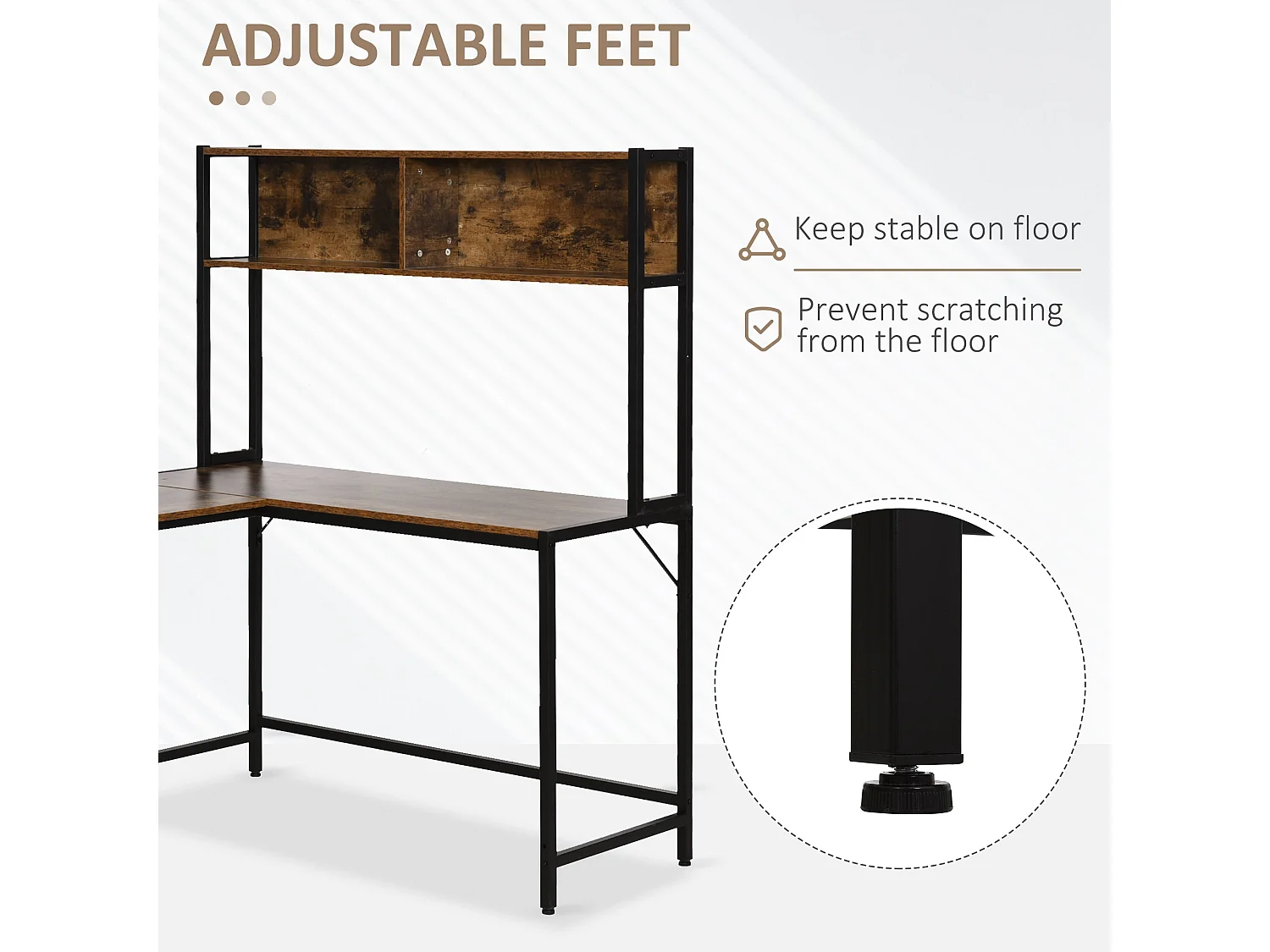 Monoba Reversible L Shaped Desk 120cm with 4 Tier Bookshelf Black and White