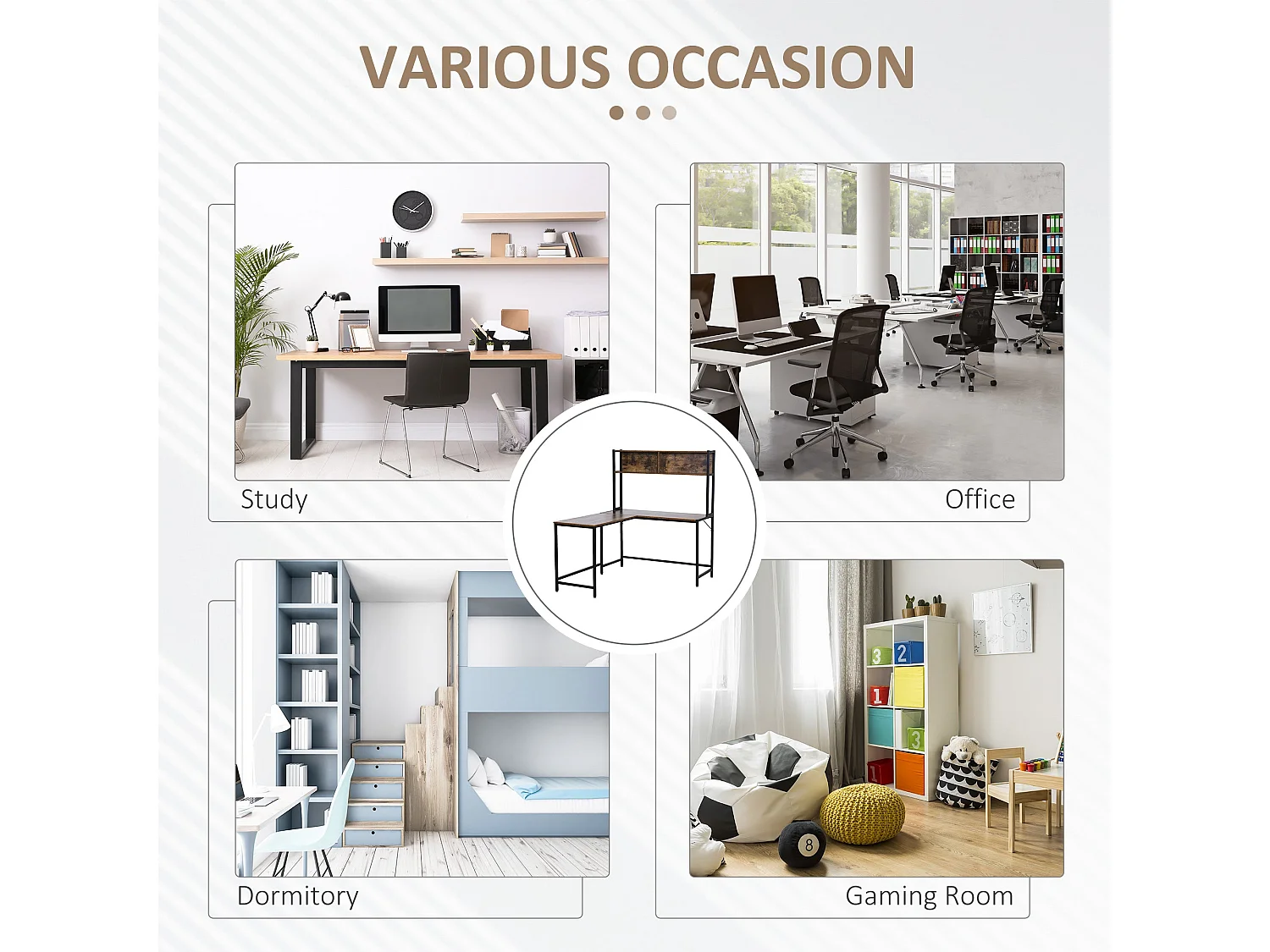 Monoba Reversible L Shaped Desk 120cm with 4 Tier Bookshelf Black and White