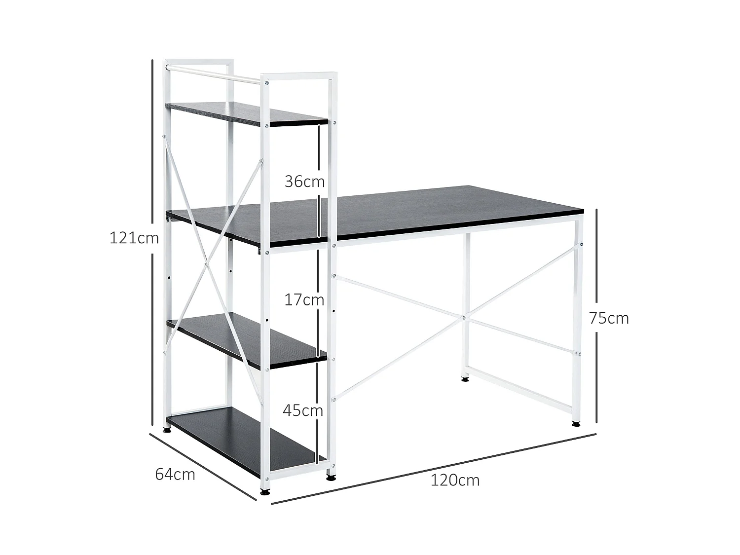Kecodo 120cm Reversible Industrial Desk with Side Shelving Black and White