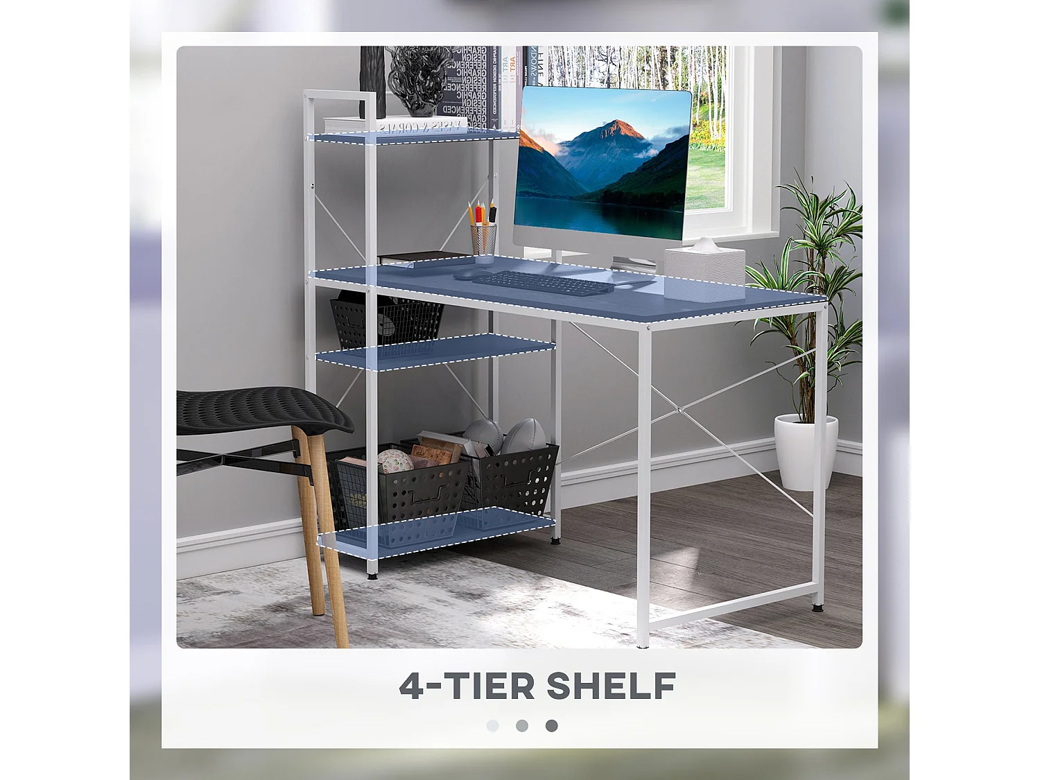 Kecodo 120cm Reversible Industrial Desk with Side Shelving Black and White