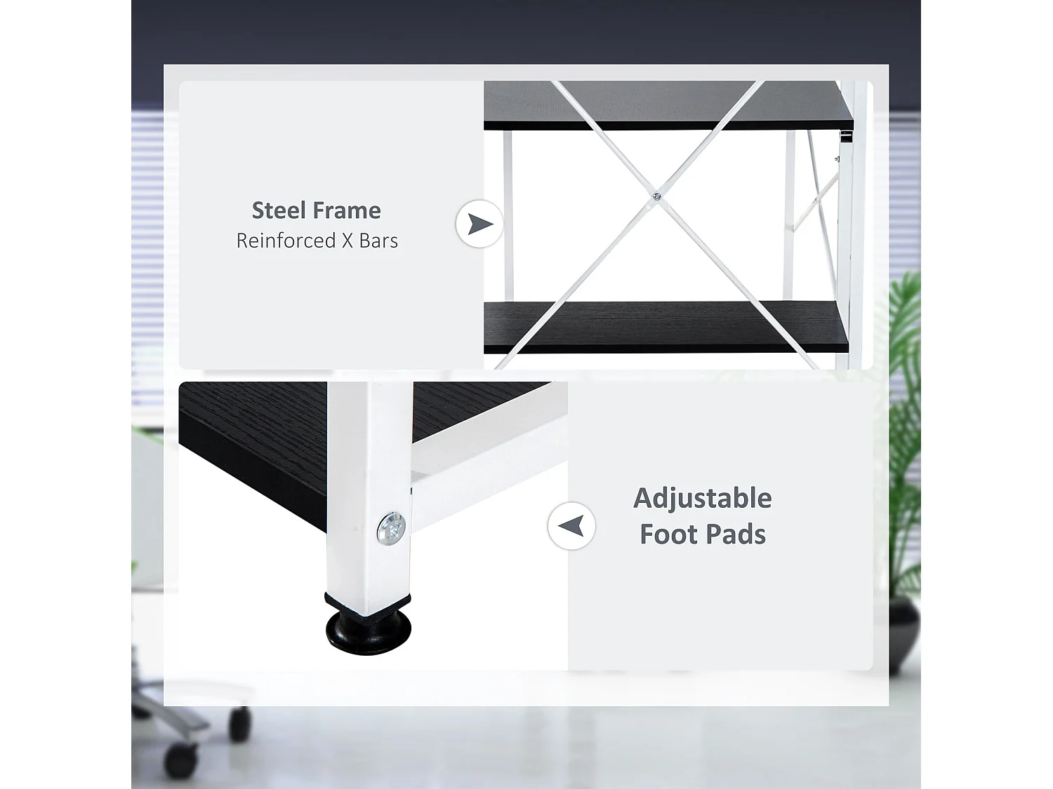 Kecodo 120cm Reversible Industrial Desk with Side Shelving Black and White