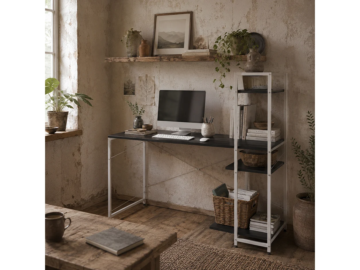 Kecodo 120cm Reversible Industrial Desk with Side Shelving Black and White