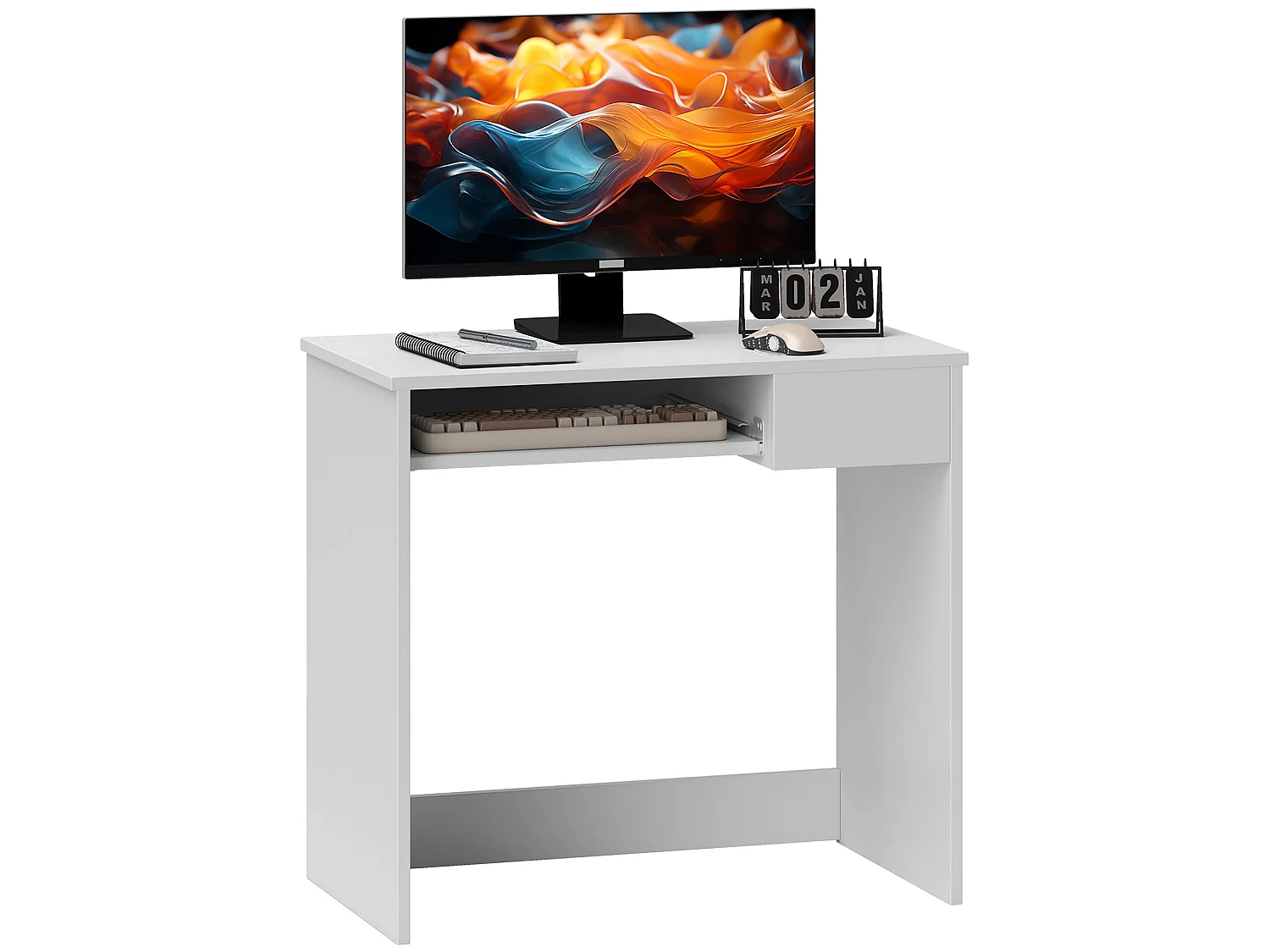 Samoka 80cm White Compact Desk with Keyboard Tray and Drawer