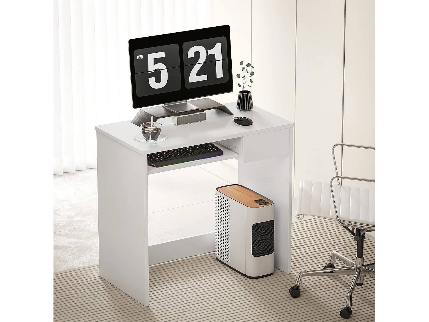 Samoka 80cm White Compact Desk with Keyboard Tray and Drawer