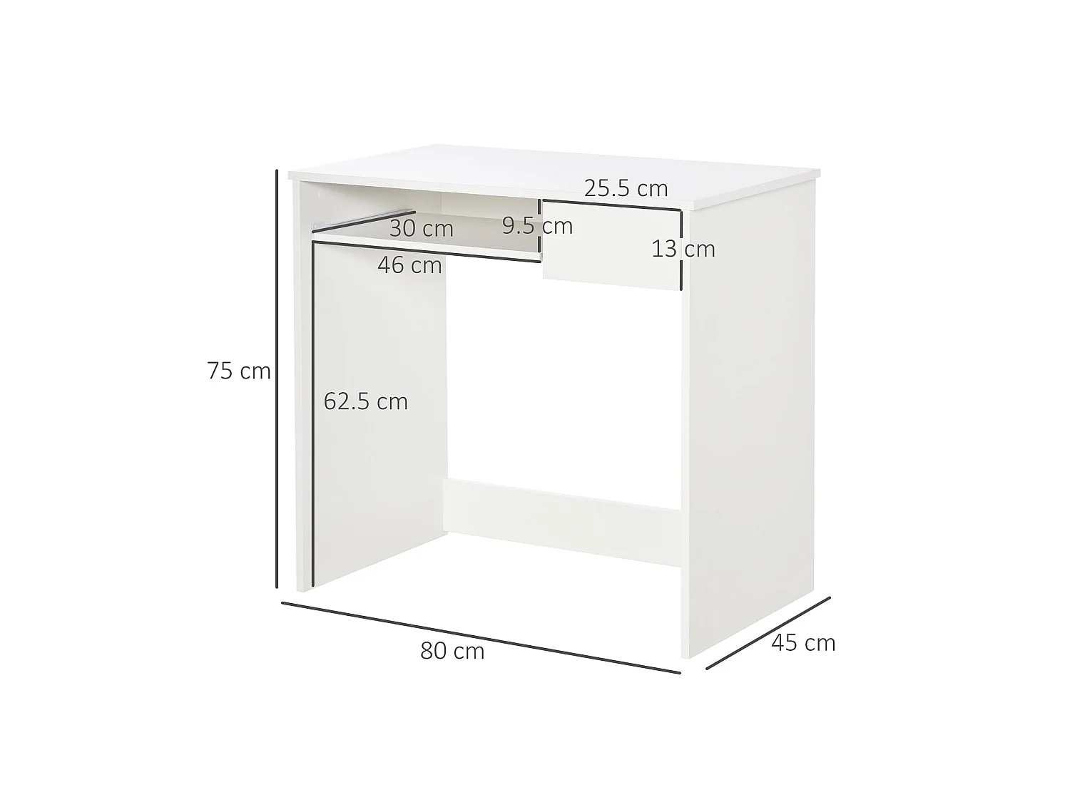 Samoka 80cm White Compact Desk with Keyboard Tray and Drawer
