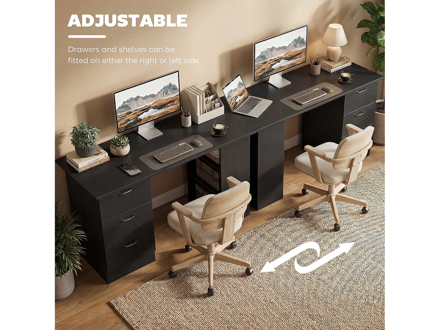 Malilu 120cm Black Home Office Desk 3 Drawers and 3 Open Shelves