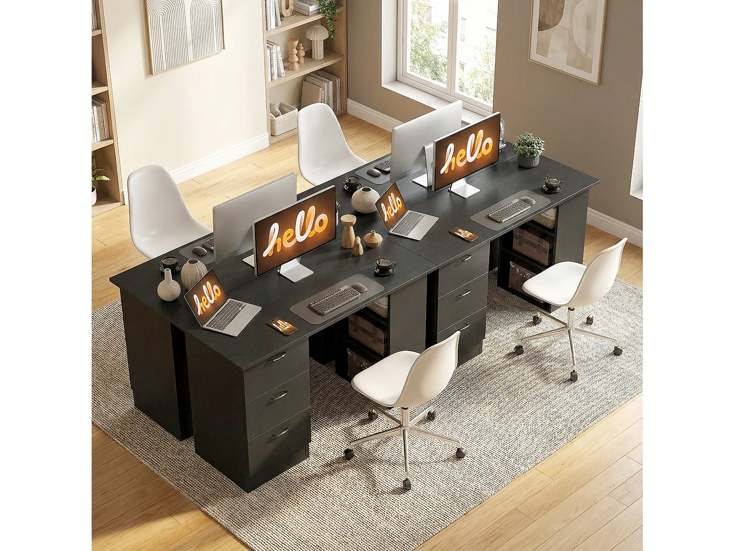 Malilu 120cm Black Home Office Desk 3 Drawers and 3 Open Shelves