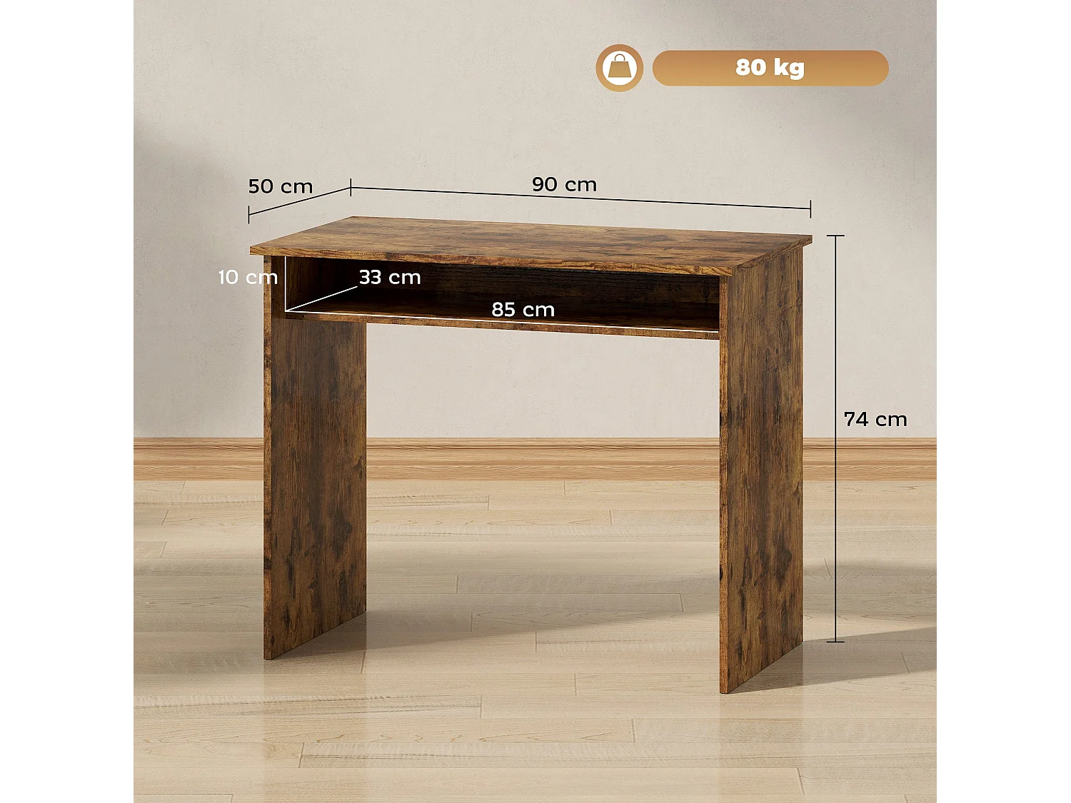 Nonoel 90cm Wood Effect Box Work Desk with Under Desk Shelf