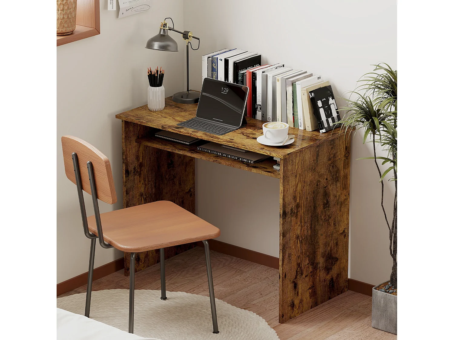 Nonoel 90cm Wood Effect Box Work Desk with Under Desk Shelf