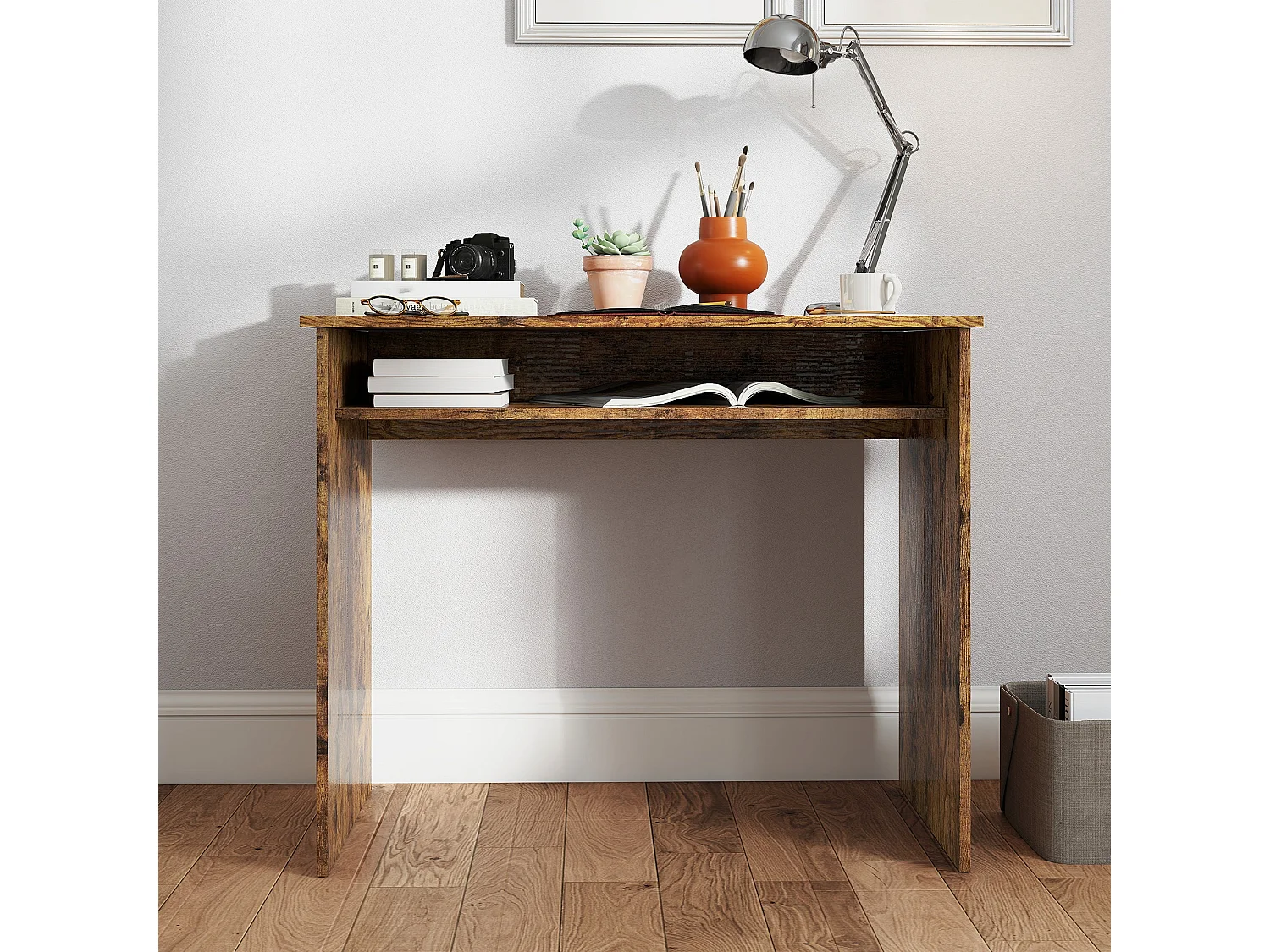 Nonoel 90cm Wood Effect Box Work Desk with Under Desk Shelf
