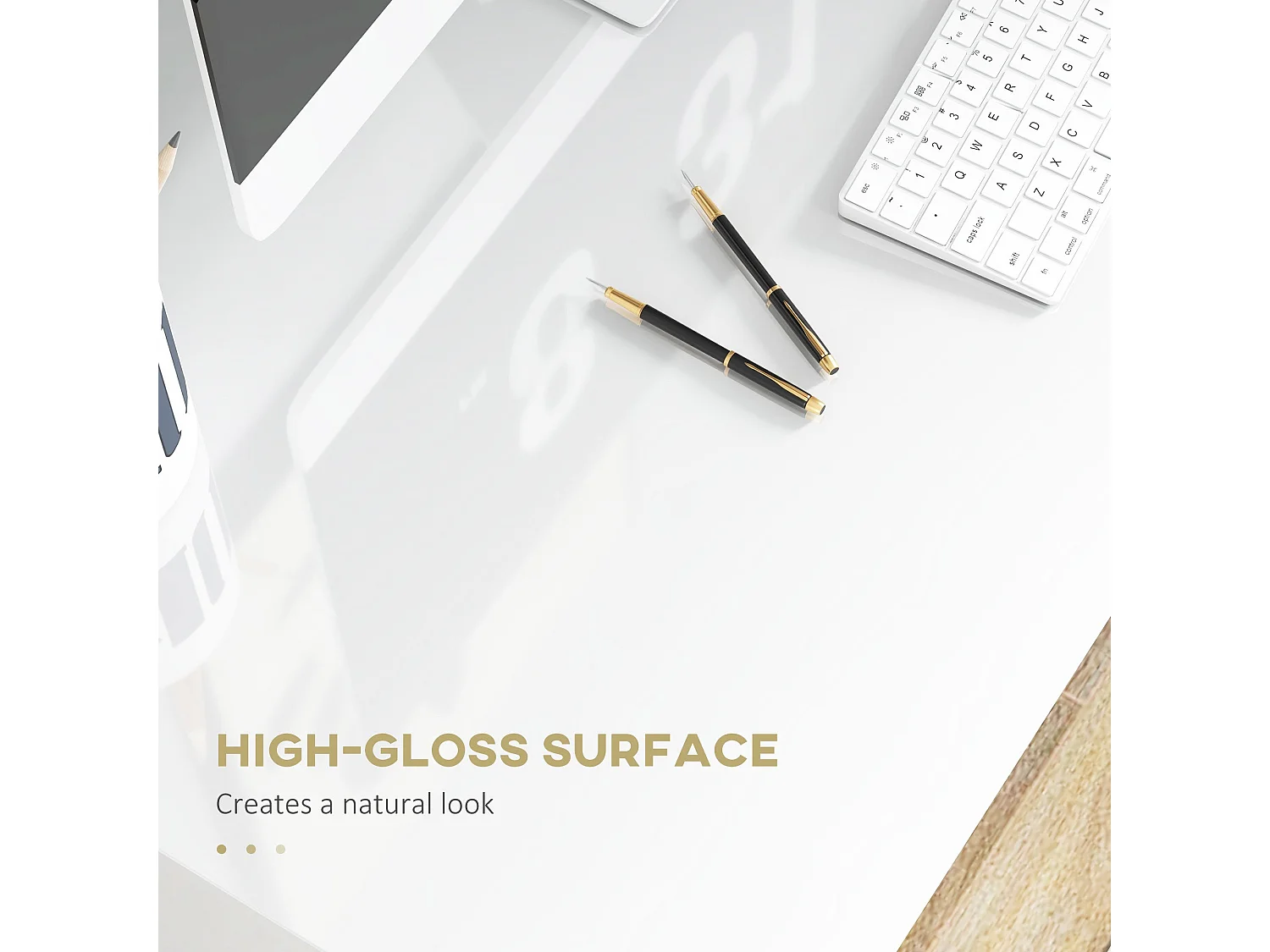 Selu 90cm High Gloss White Compact Study Desk with Under Desk Shelf