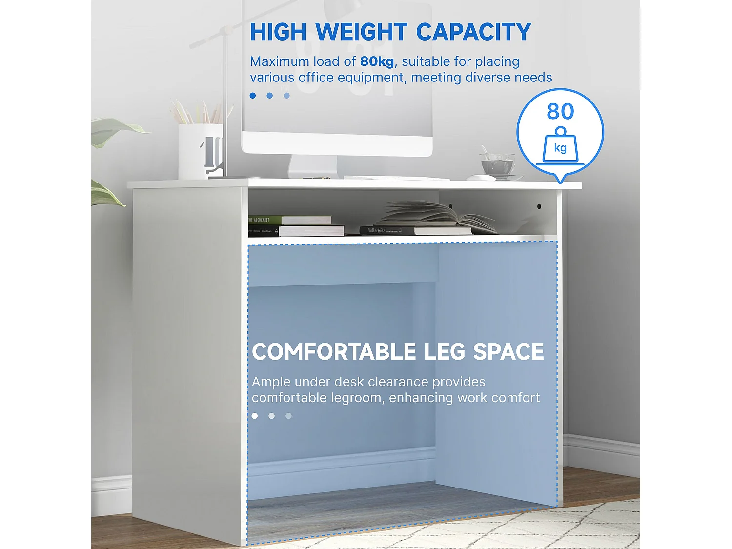 Selu 90cm High Gloss White Compact Study Desk with Under Desk Shelf