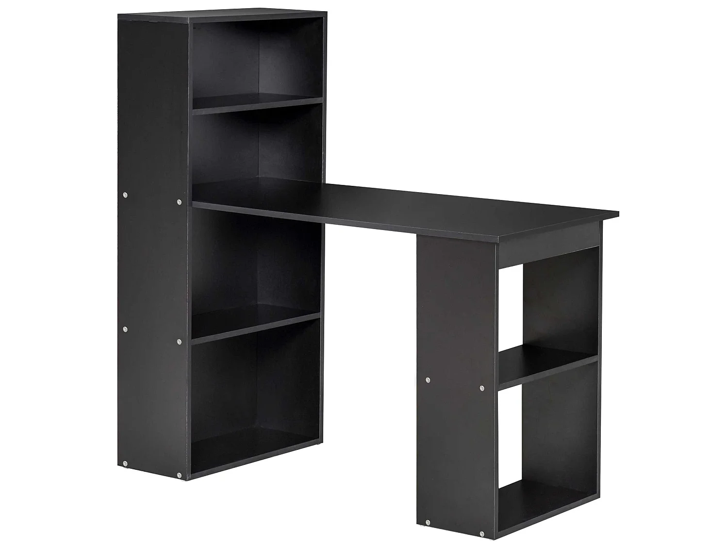 Elni 120cm Black Study Desk with Six Tier Bookshelf Storage