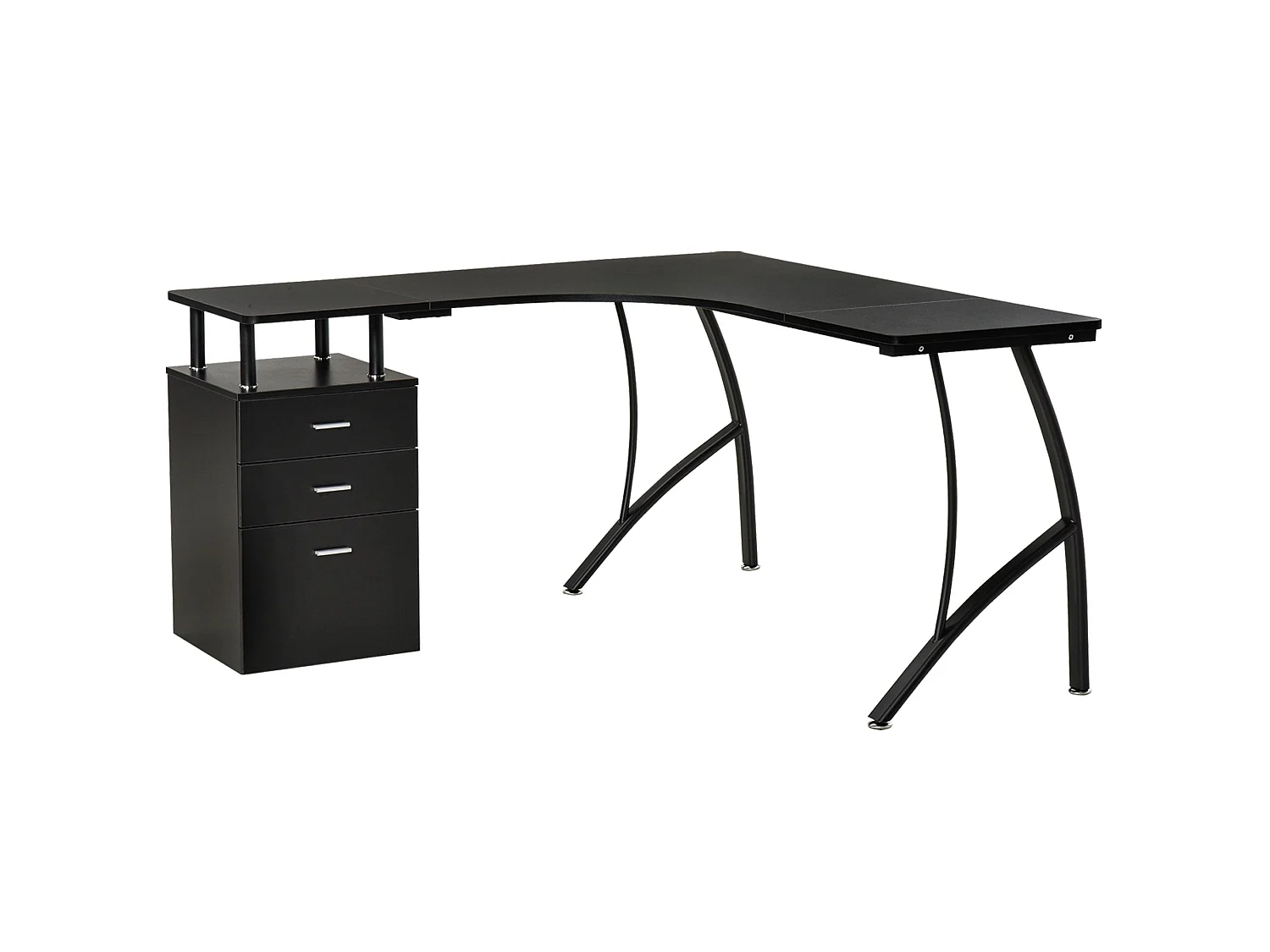 Keba 143.5cm Black Industrial L Shaped Desk with 3 Drawer Storage