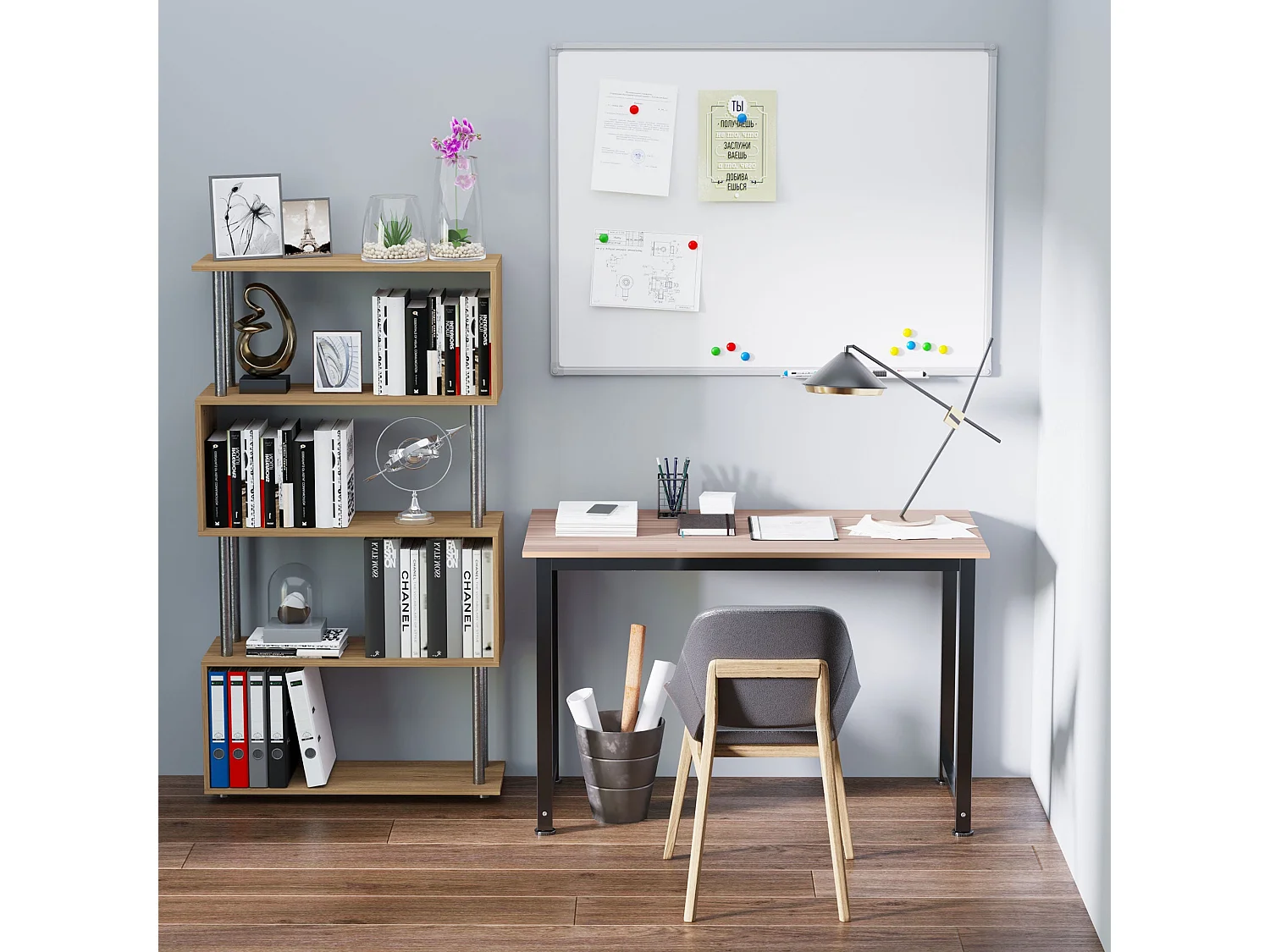 Pazi 120cm Oak and Black Writing Desk with Steel Frame