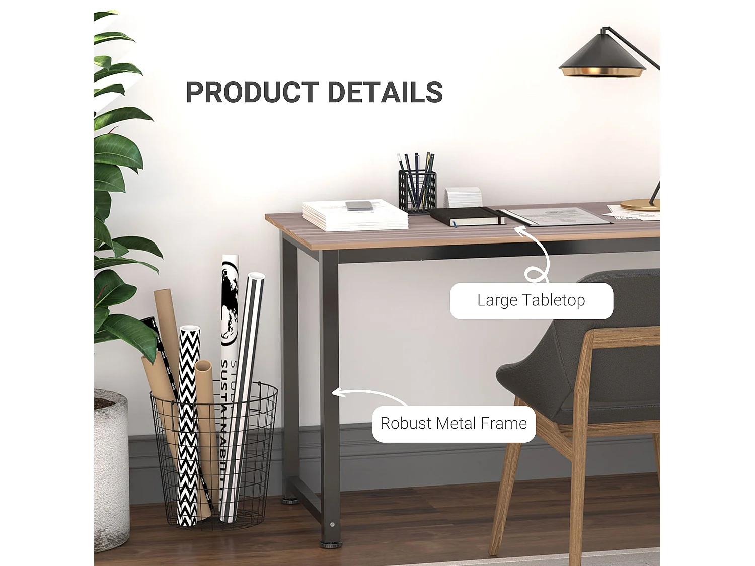 Pazi 120cm Oak and Black Writing Desk with Steel Frame