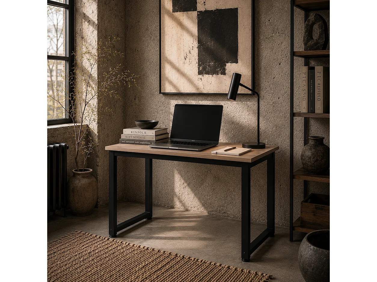 Pazi 120cm Oak and Black Writing Desk with Steel Frame