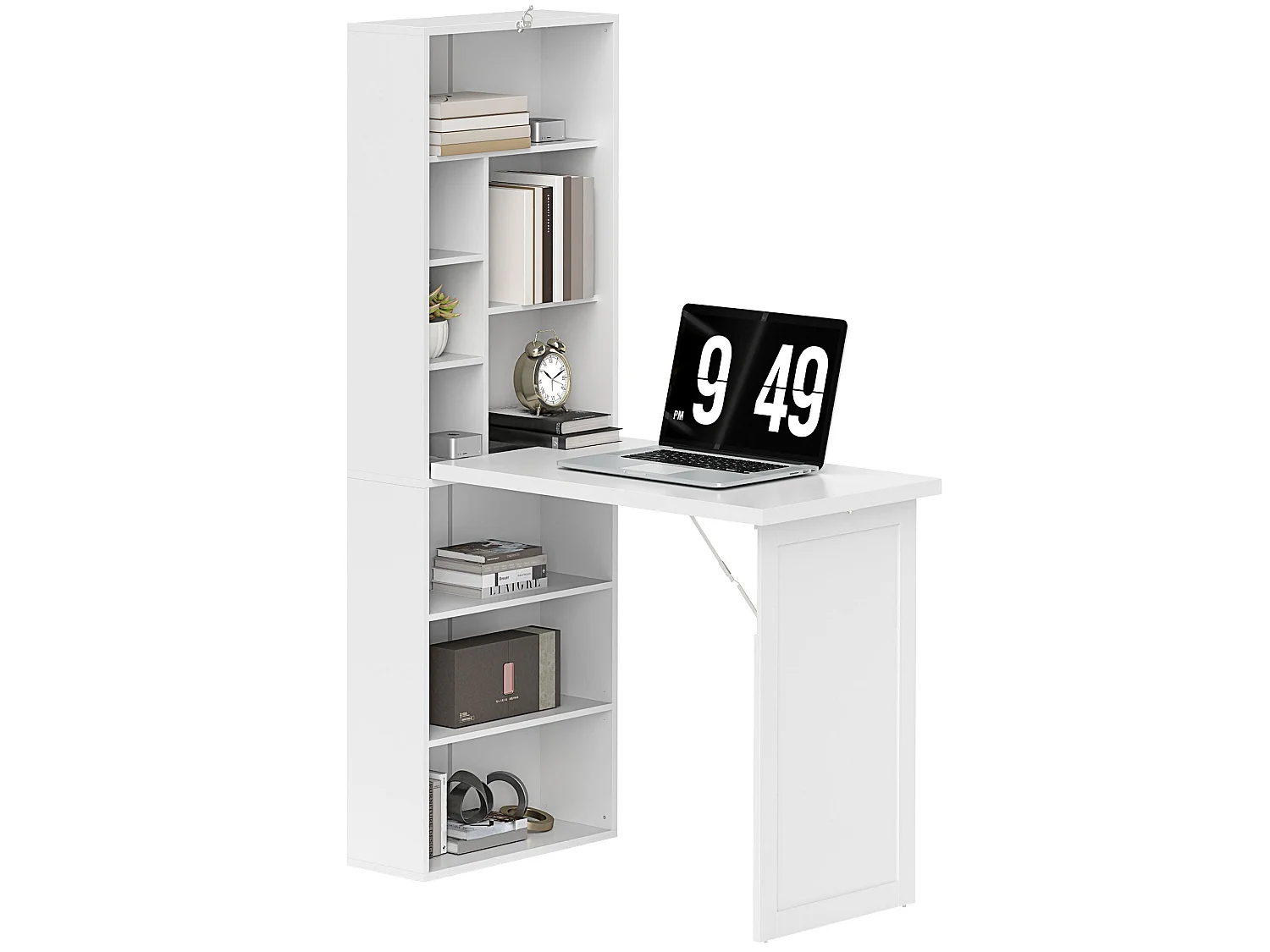 Larono 98cm White Fold Out 3 Section Work Desk with Writing Board and Storage