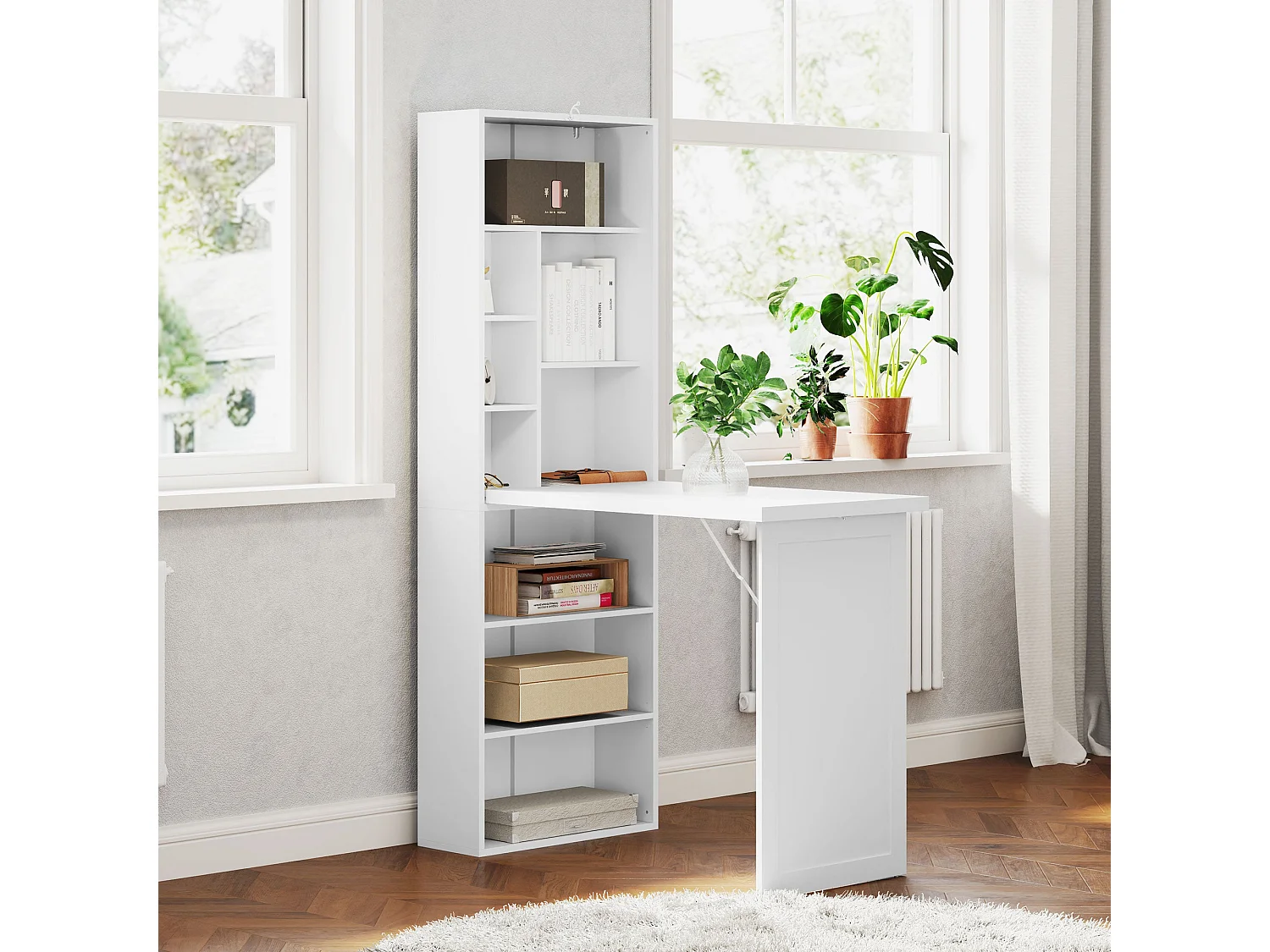 Larono 98cm White Fold Out 3 Section Work Desk with Writing Board and Storage