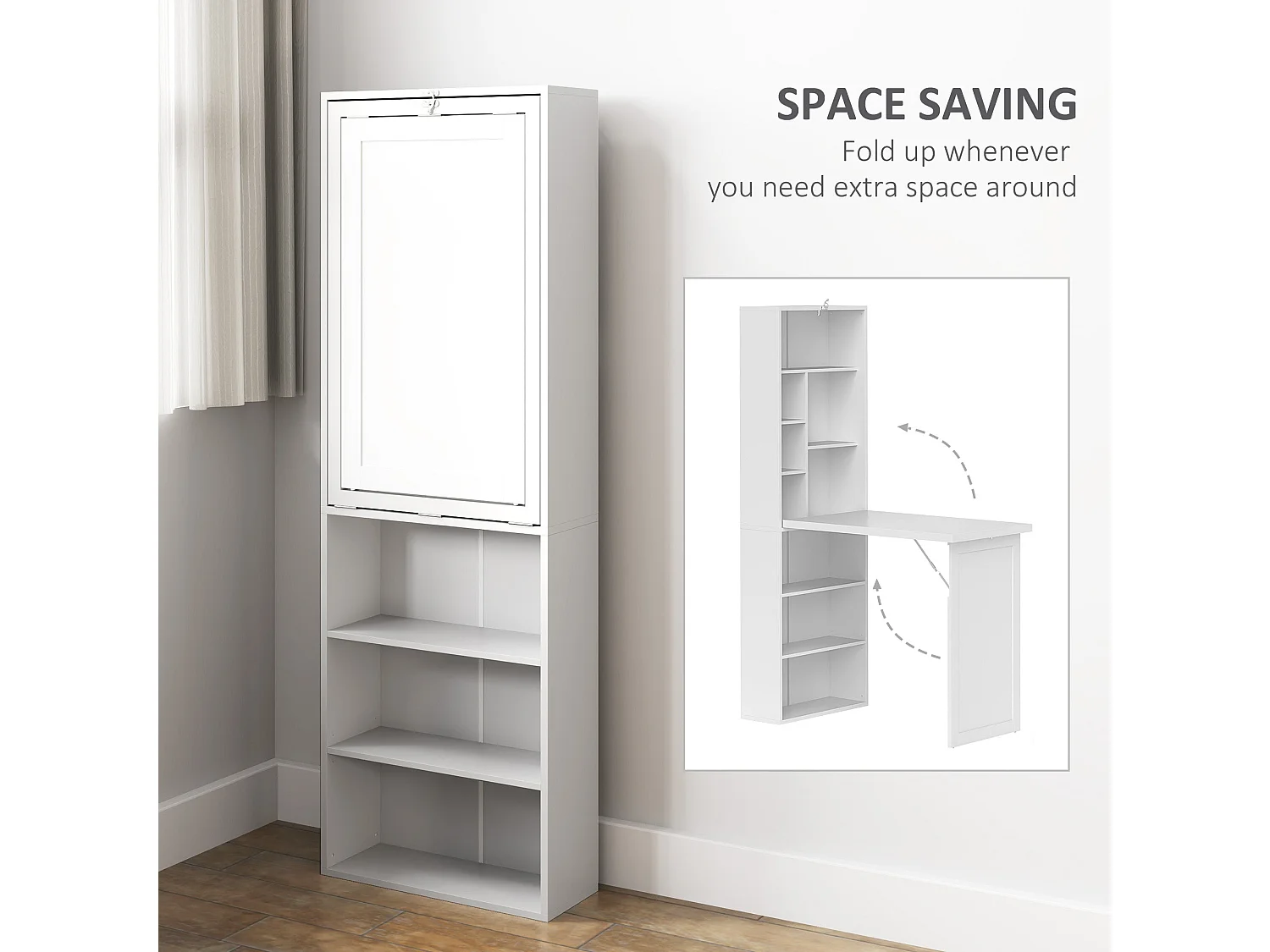 Larono 98cm White Fold Out 3 Section Work Desk with Writing Board and Storage