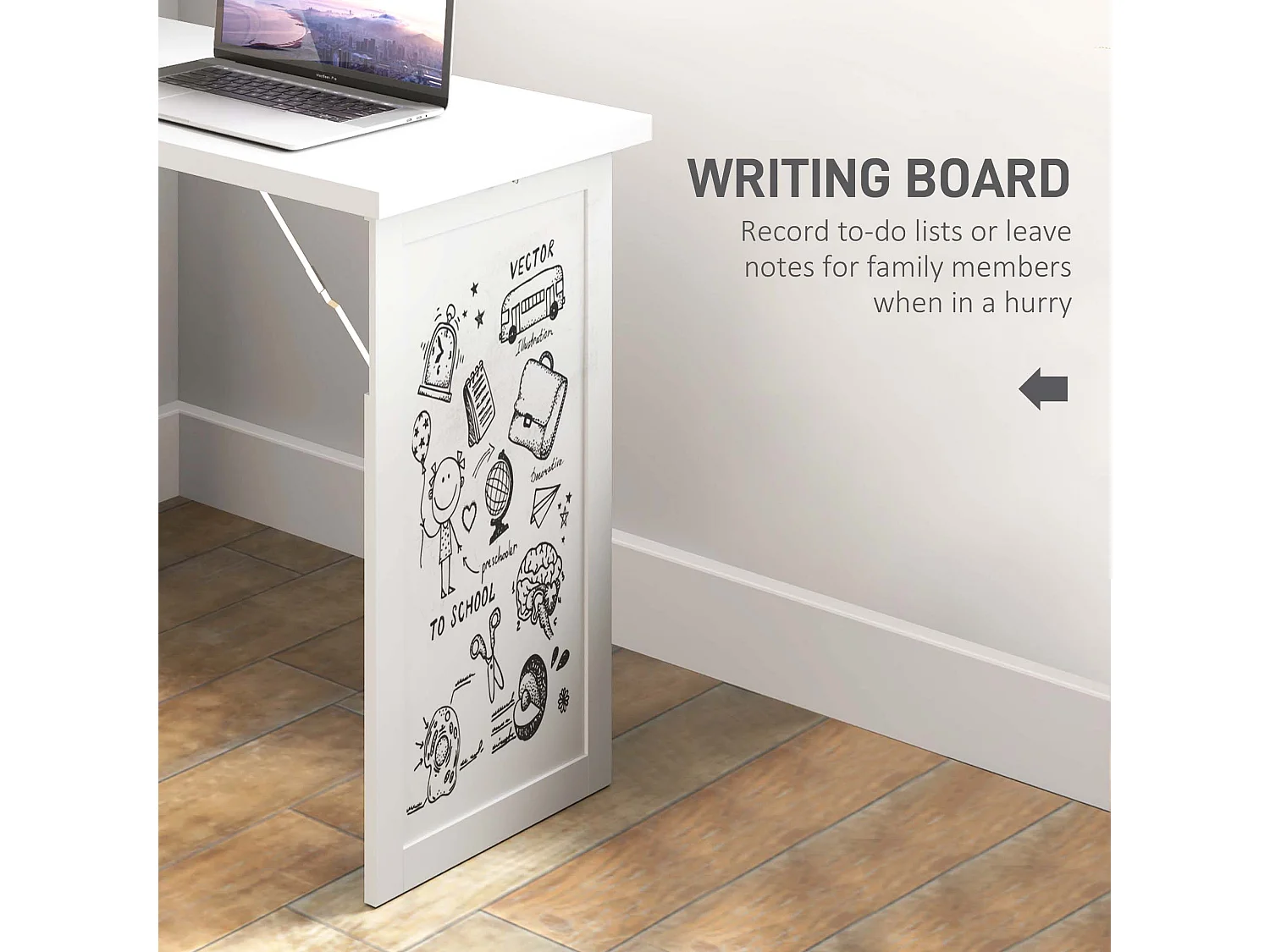 Larono 98cm White Fold Out 3 Section Work Desk with Writing Board and Storage