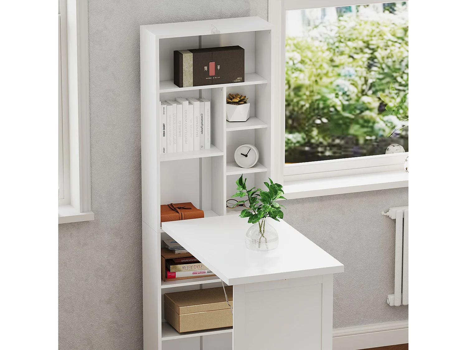 Larono 98cm White Fold Out 3 Section Work Desk with Writing Board and Storage