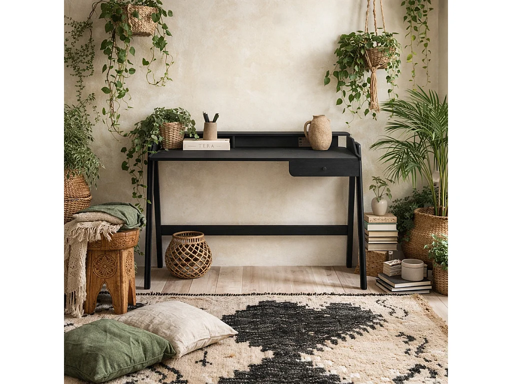 Heppt Black Ash Veneer Desk 1 Drawer 116 x 51.5 x 84cm