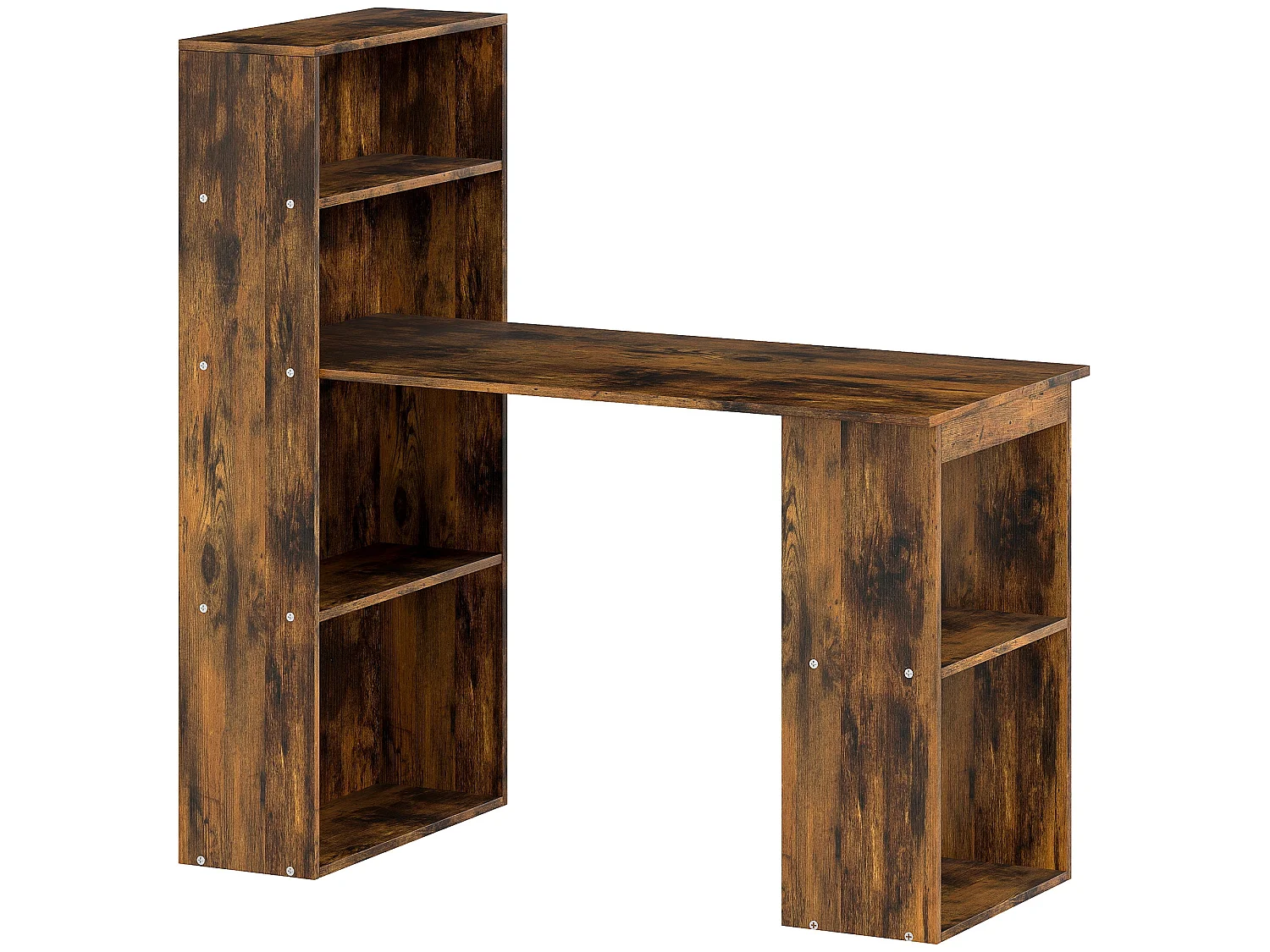 Nanono 120cm Rustic Brown Wooden Desk with 6 Tier Bookshelf