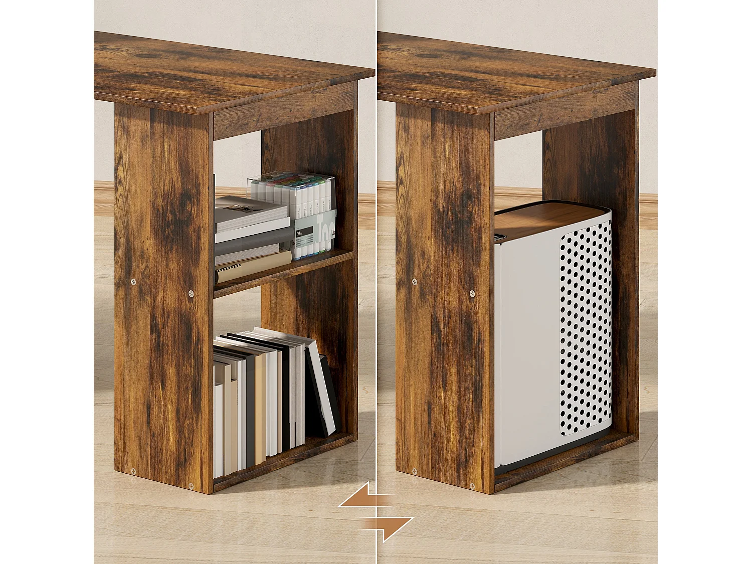 Nanono 120cm Rustic Brown Wooden Desk with 6 Tier Bookshelf