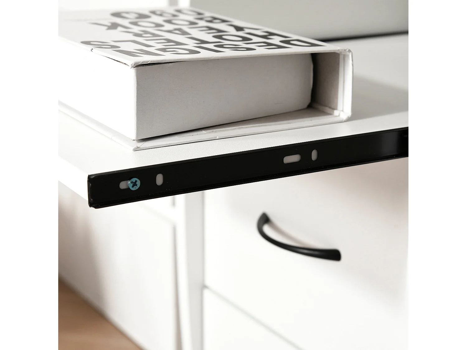 Risaso 120cm White Office Desk Sliding Keyboard Tray 2 Drawers Shelves