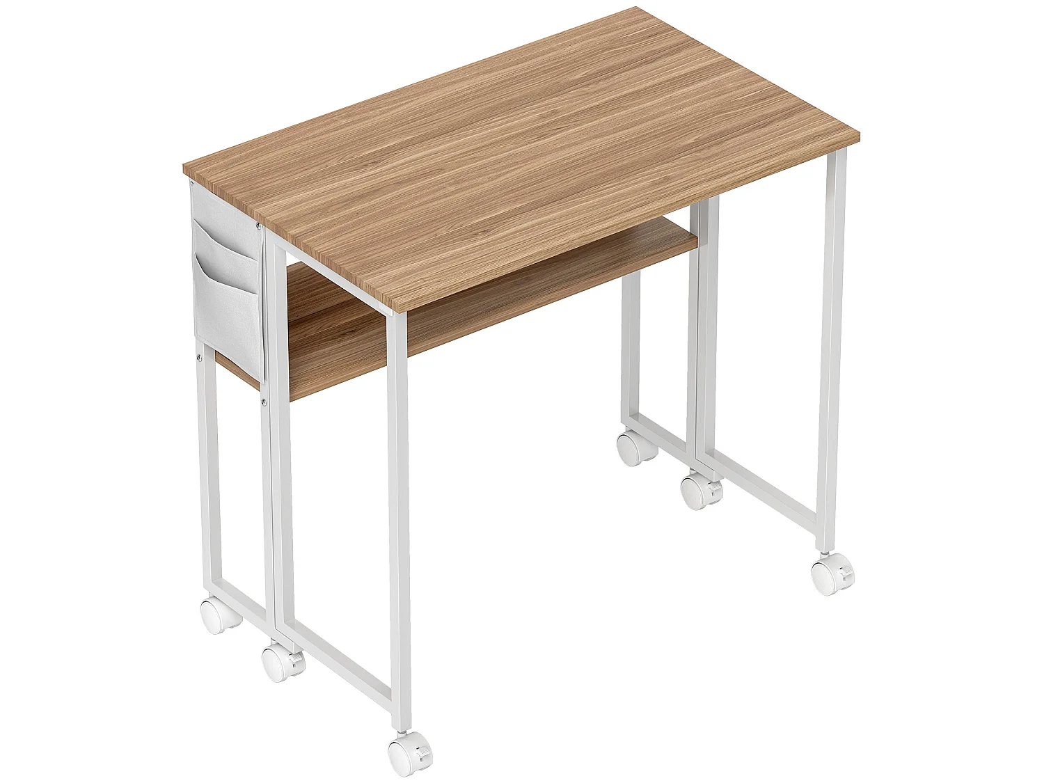 Zika 80cm Drop Leaf Writing Desk Natural Wood Finish with Lockable Wheels