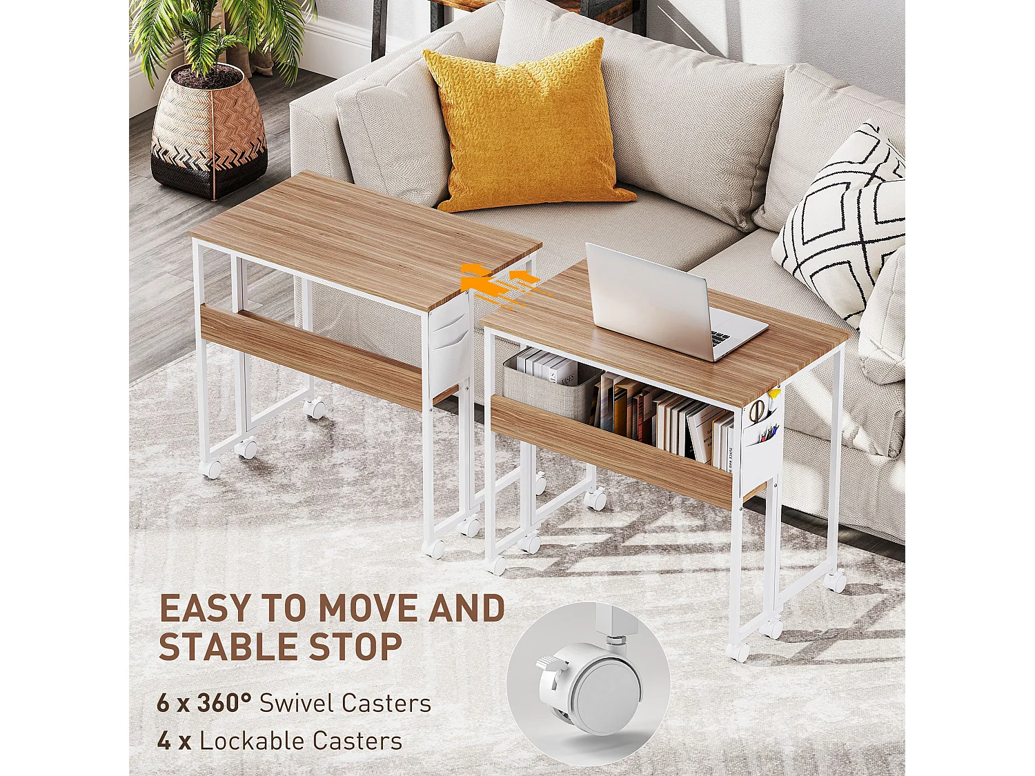 Zika 80cm Drop Leaf Writing Desk Natural Wood Finish with Lockable Wheels