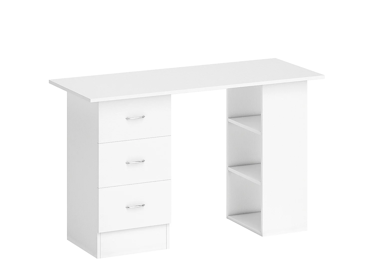 Kamore 120cm White Study Desk 3 Drawers and 3 Side Shelves