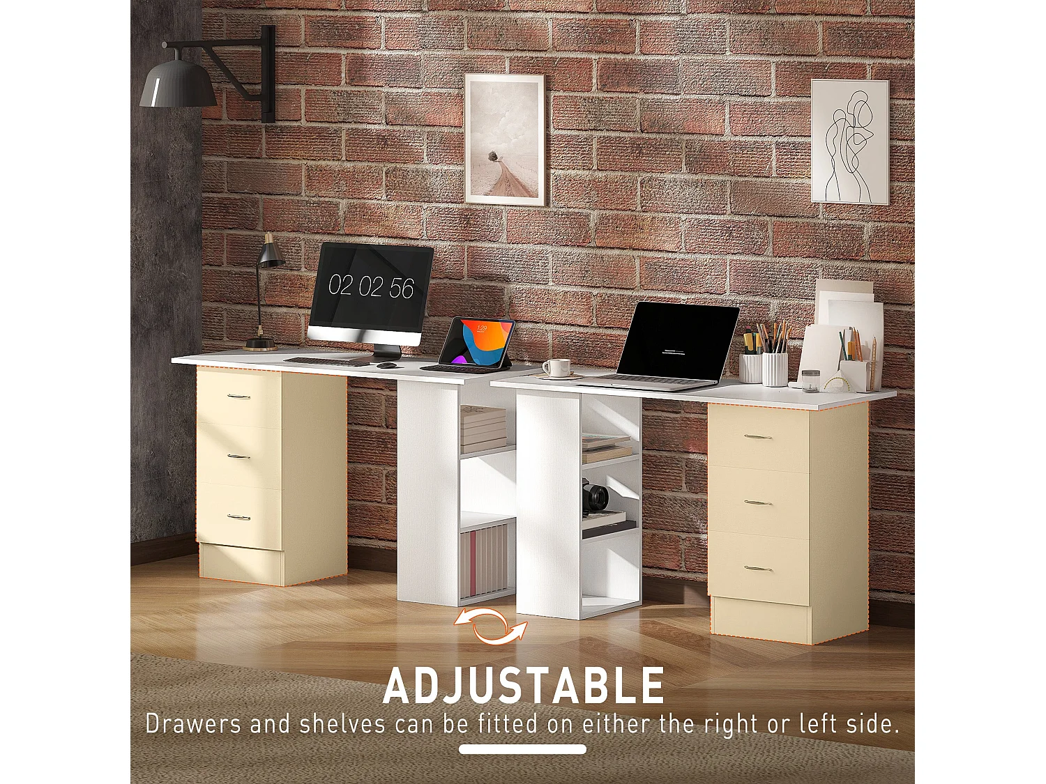 Kamore 120cm White Study Desk 3 Drawers and 3 Side Shelves