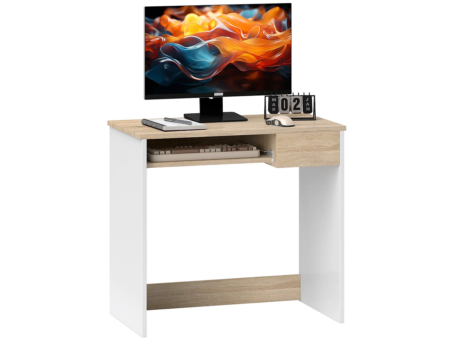 Vali 80cm Oak Effect Compact Desk with Keyboard Tray and Drawer