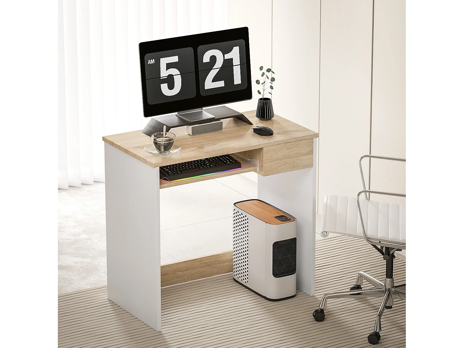Vali 80cm Oak Effect Compact Desk with Keyboard Tray and Drawer