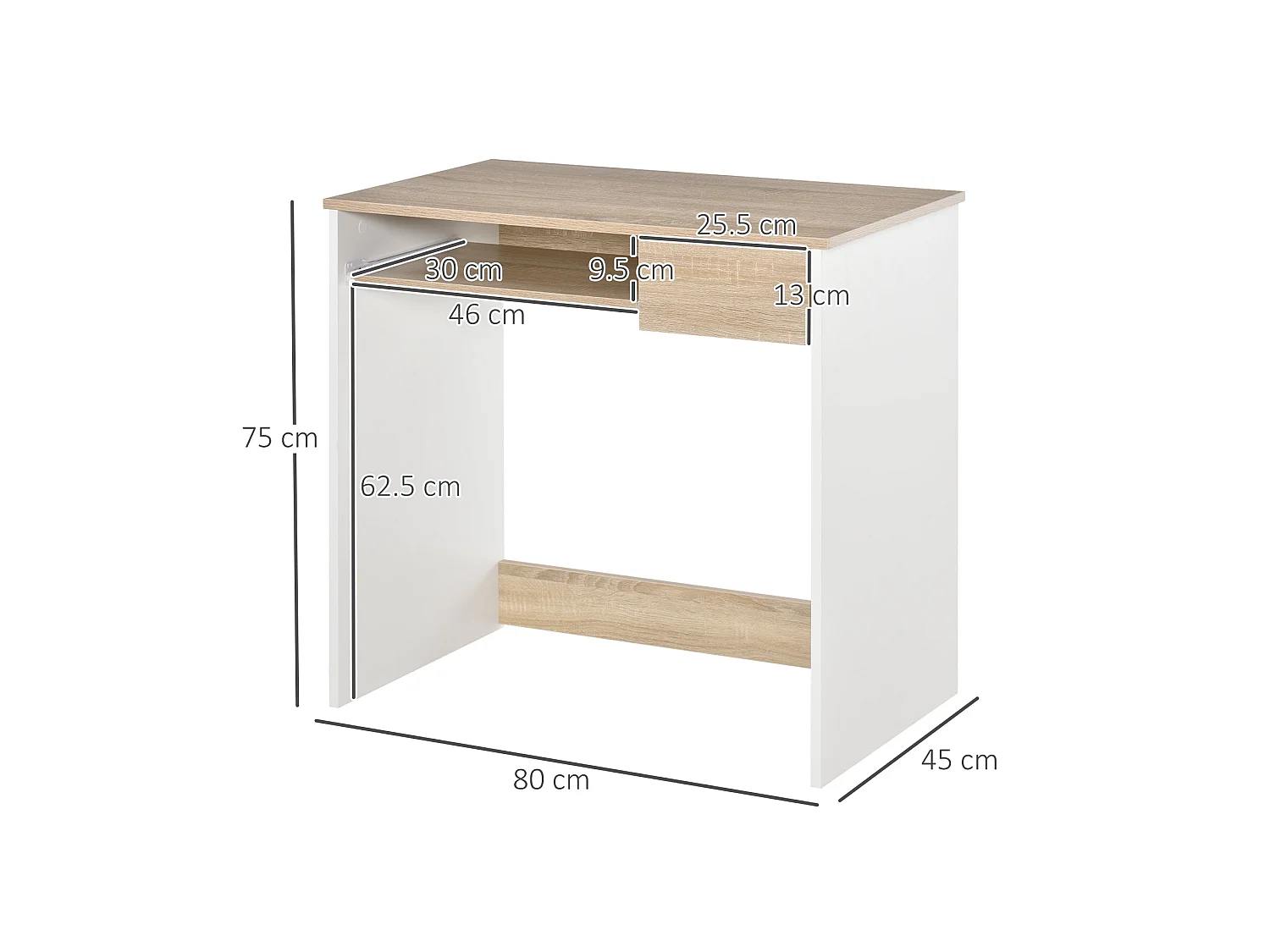 Vali 80cm Oak Effect Compact Desk with Keyboard Tray and Drawer