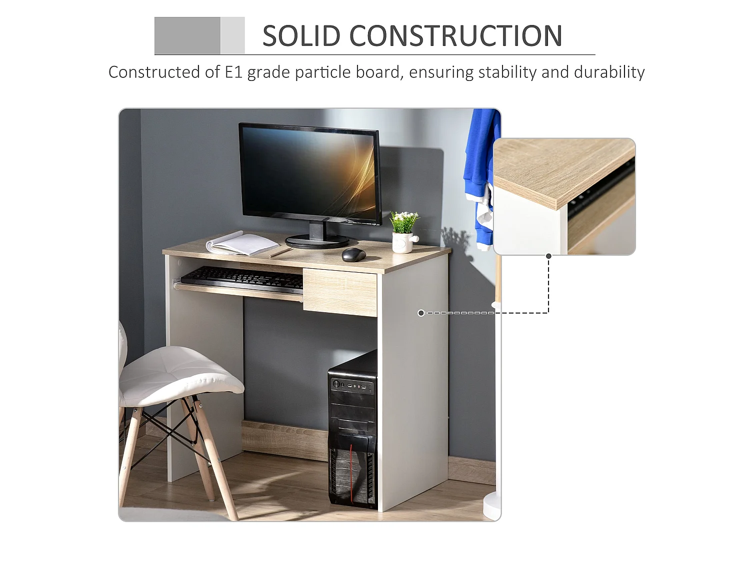 Vali 80cm Oak Effect Compact Desk with Keyboard Tray and Drawer