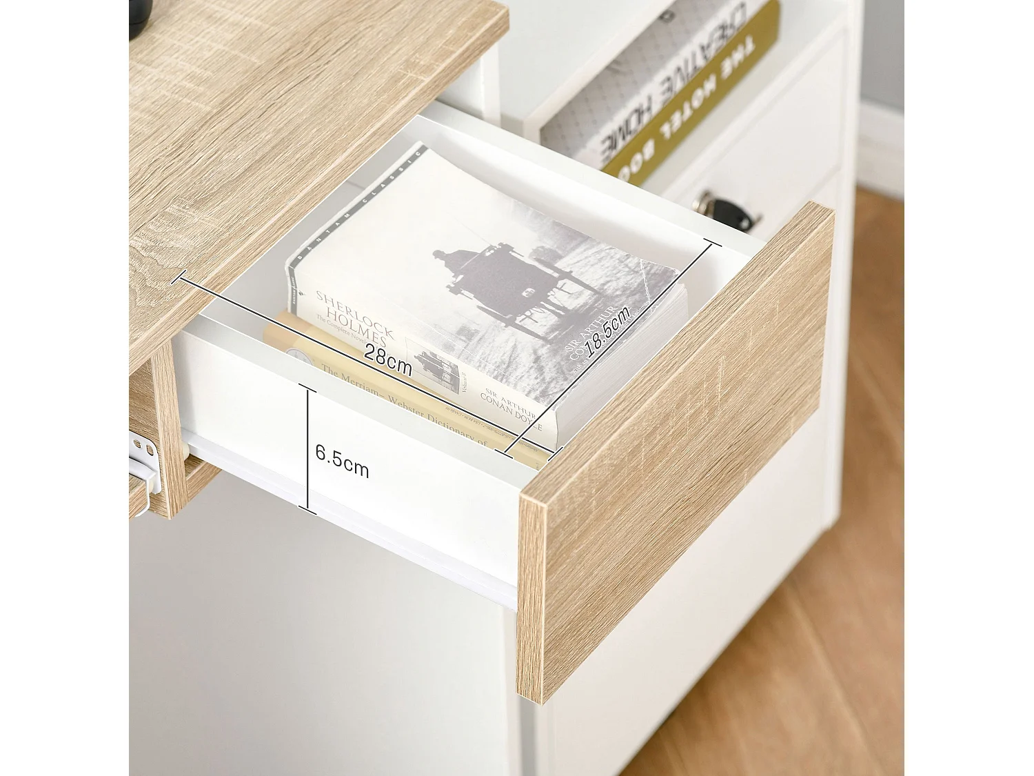 Vali 80cm Oak Effect Compact Desk with Keyboard Tray and Drawer