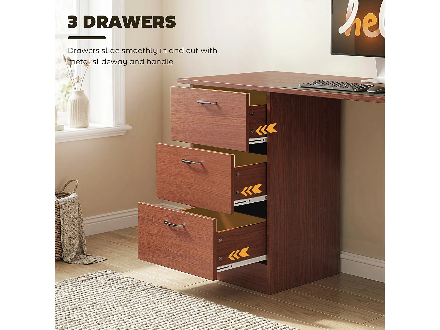 Mimi 120cm Walnut Brown Home Office Desk with 3 Shelves and 3 Drawers